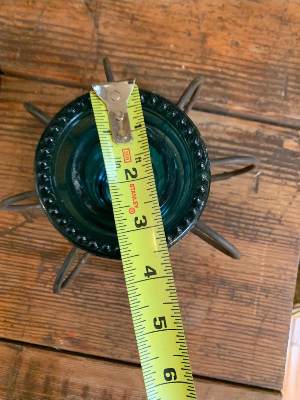 antique real insulator crafted to a Rustic Metal candle Holder /plant propegator
